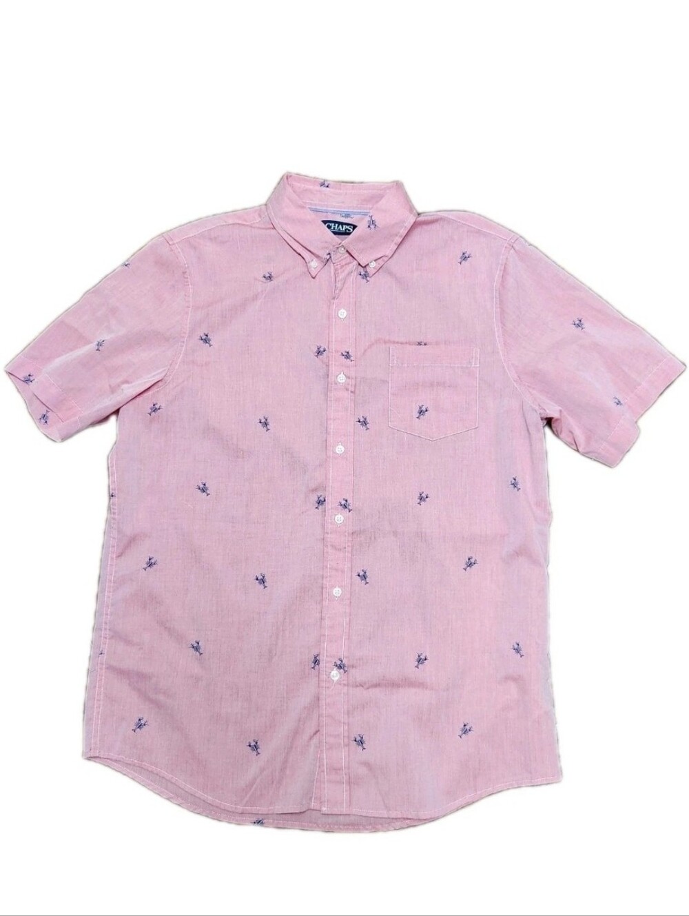 New Chaps Mens Large Lobster Print Short Sleeve Button Down Shirt Front Pocket - Picture 2 of 11
